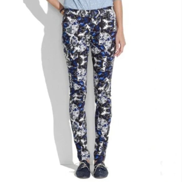 Madewell Denim - Madewell Skinny Skinny Blue Black White Brushstroke Print Skinny Jeans - 27